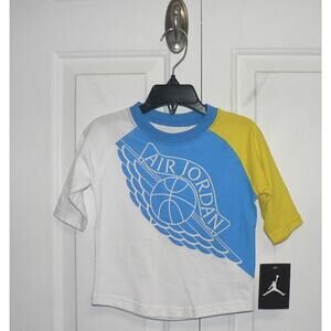 Nike Air Jordan Toddler Fly Wing Print Cotton Tee‎ White/Blue/Yellow 2T 1-2Y $30